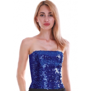 Blue Sequin Tube Top - Womens 70s Disco Costumes 